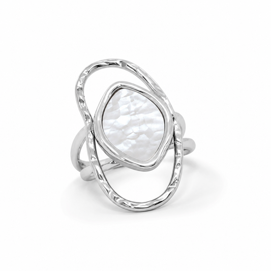 Bague Ajustable Entrelacs Nacre argenté en acier inoxydable pour femme