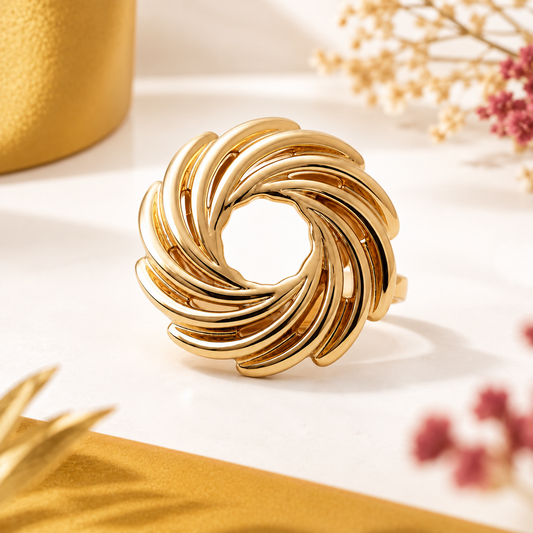 Bague Ajustable Rosace Dorée en acier inoxydable pour femme