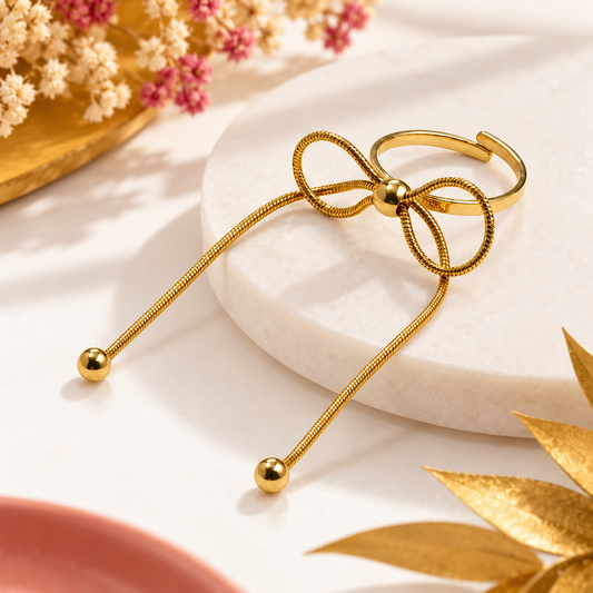 Bague Dorée Ajustable Nœud pendant en acier inoxydable pour femme