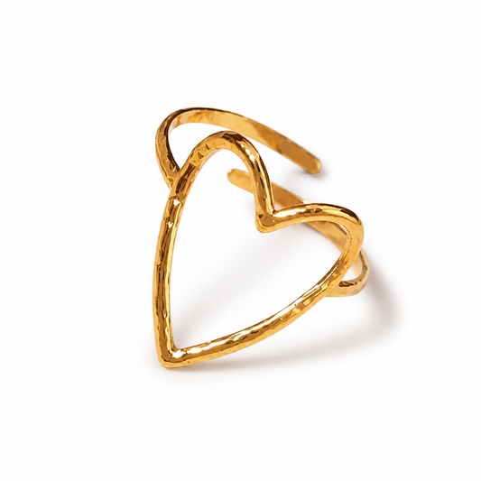 Bague fine Ajustable Cœur Dorée en acier inoxydable pour femme