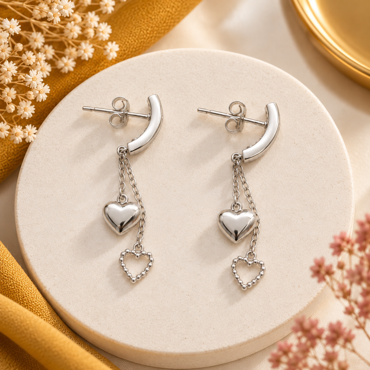 Boucles d’Oreilles Cœur & Strass en acier inoxydable pour femme