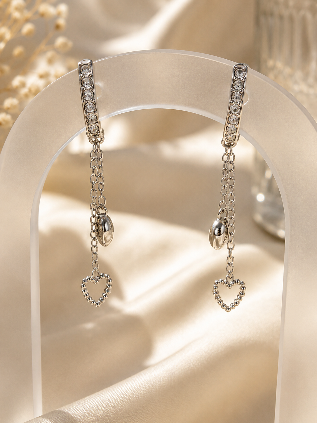 Boucles d’Oreilles Cœur & Strass en acier inoxydable pour femme