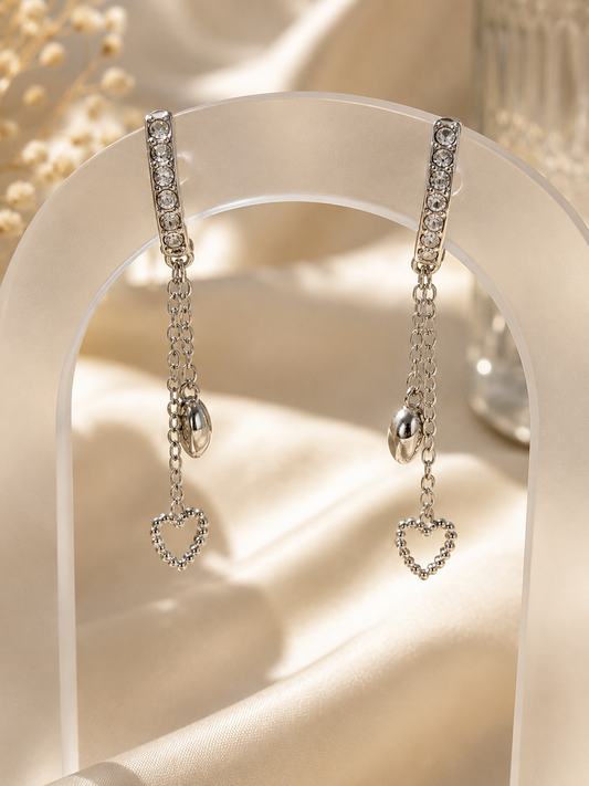 Boucles d’Oreilles Cœur & Strass en acier inoxydable pour femme
