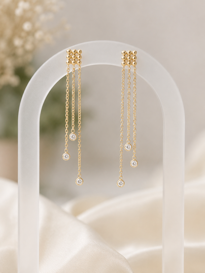 Boucles d'Oreilles Chaînes Pendantes strass en acier inoxydable pour femme