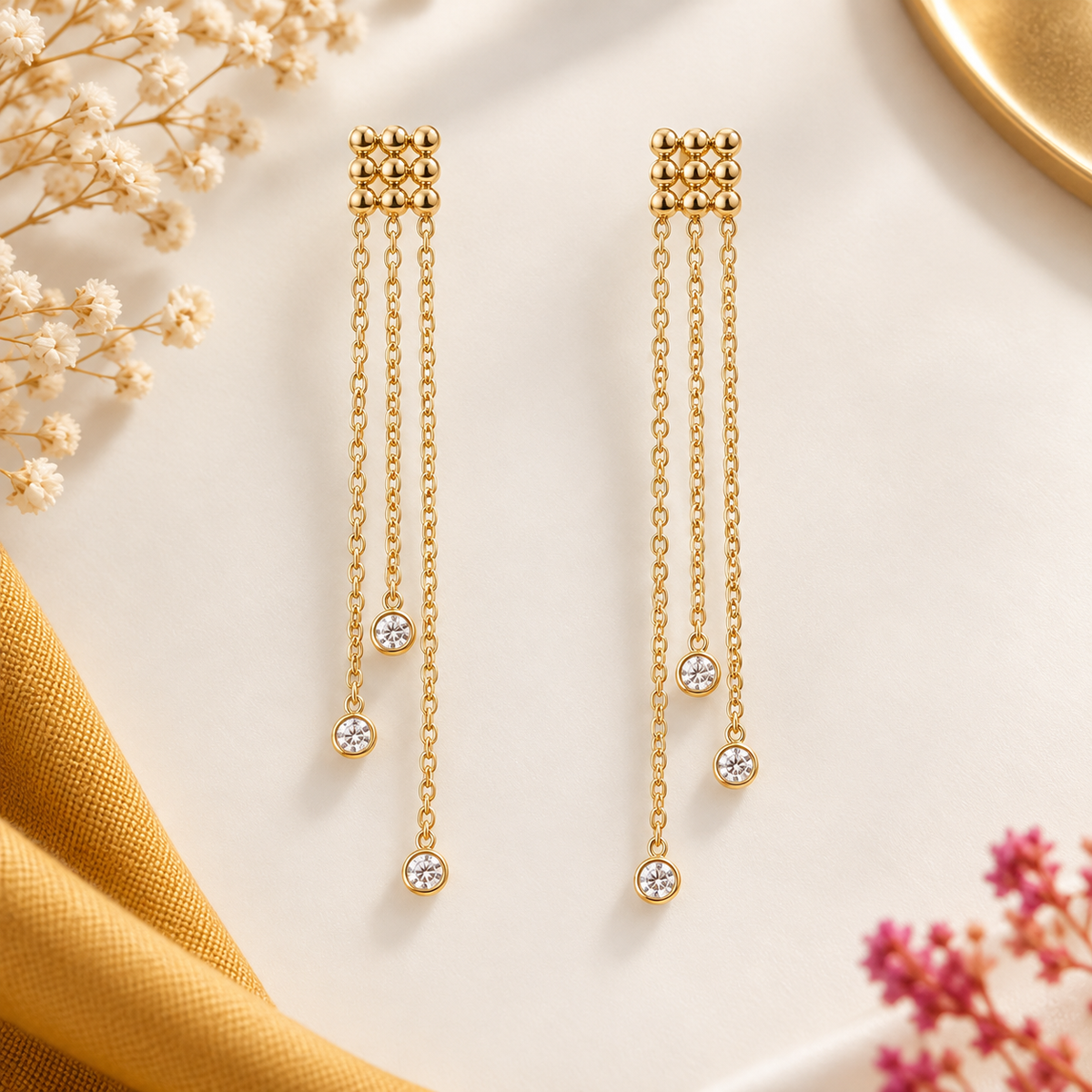 Boucles d'Oreilles Chaînes Pendantes strass en acier inoxydable pour femme