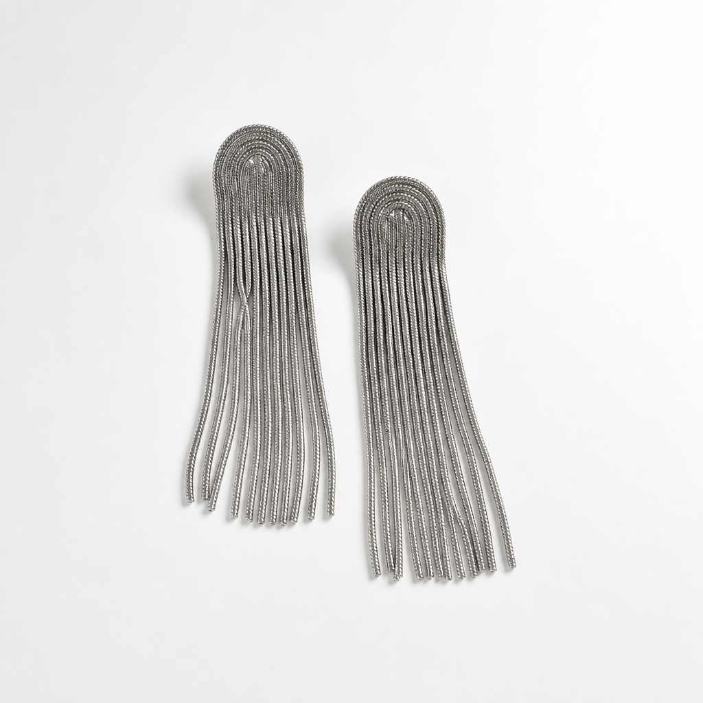Boucles d'Oreilles Longues Demi-Cercle & Franges en acier inoxydable pour femme