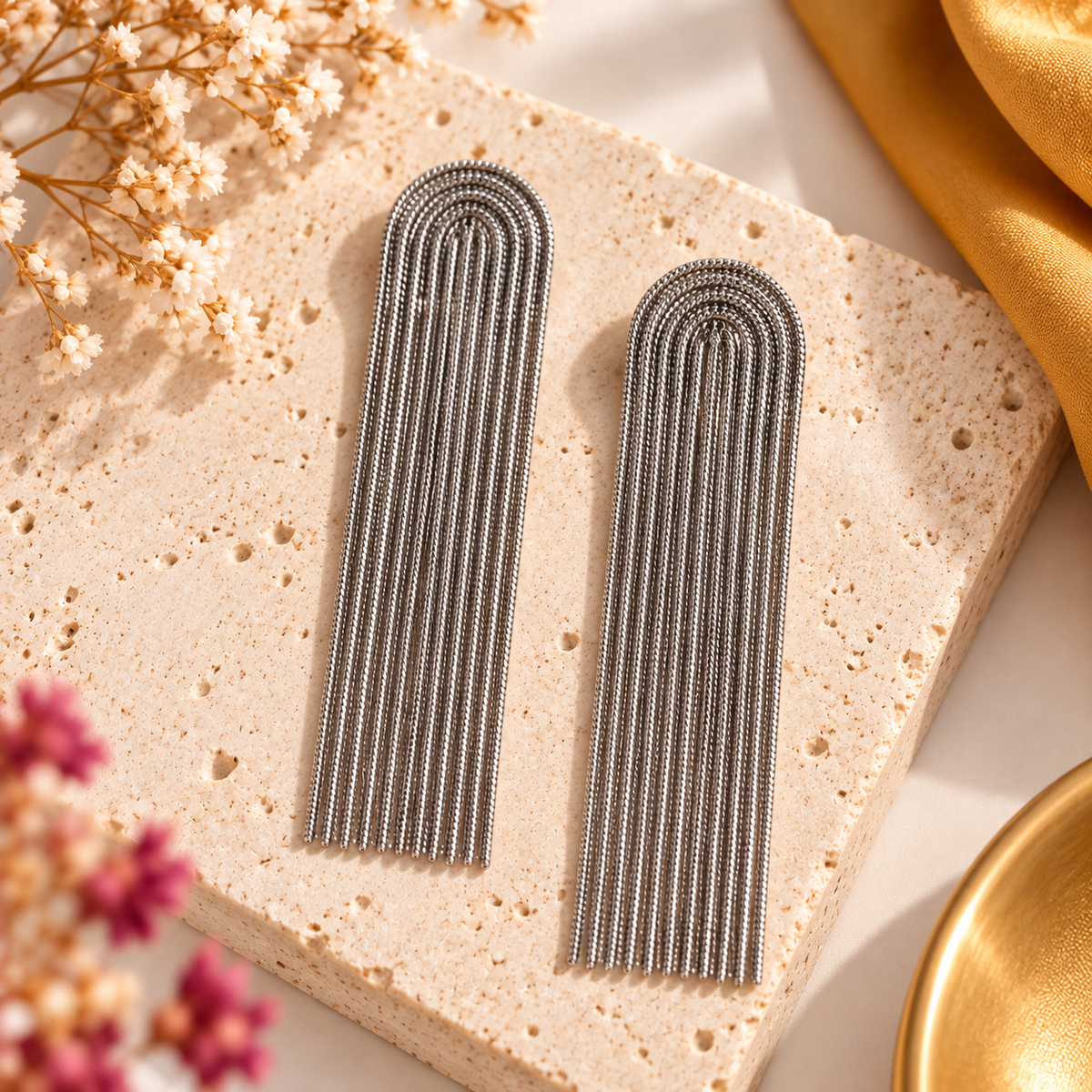Boucles d'Oreilles Longues Demi-Cercle & Franges en acier inoxydable pour femme