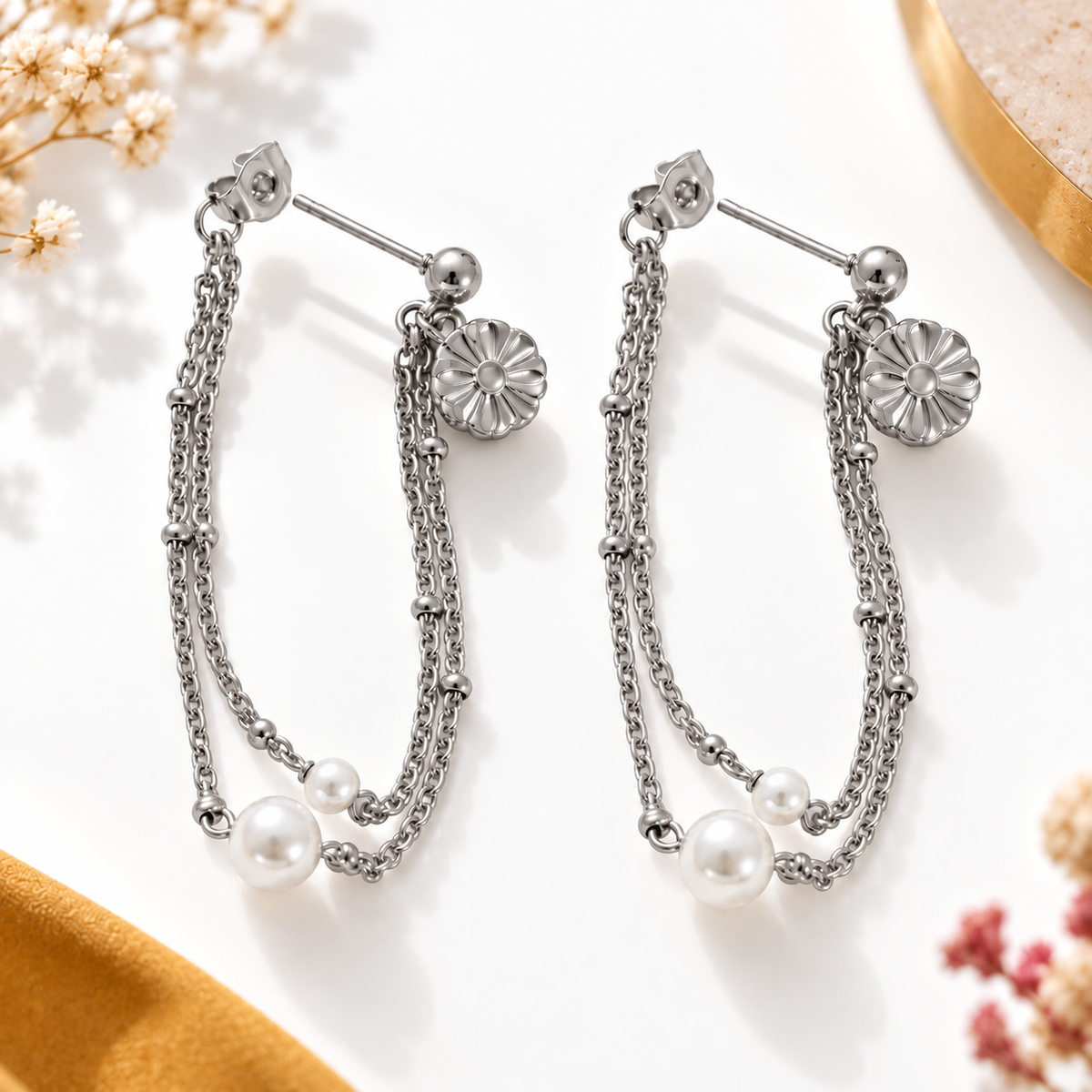 Boucles d’Oreilles Perles & Chaînes