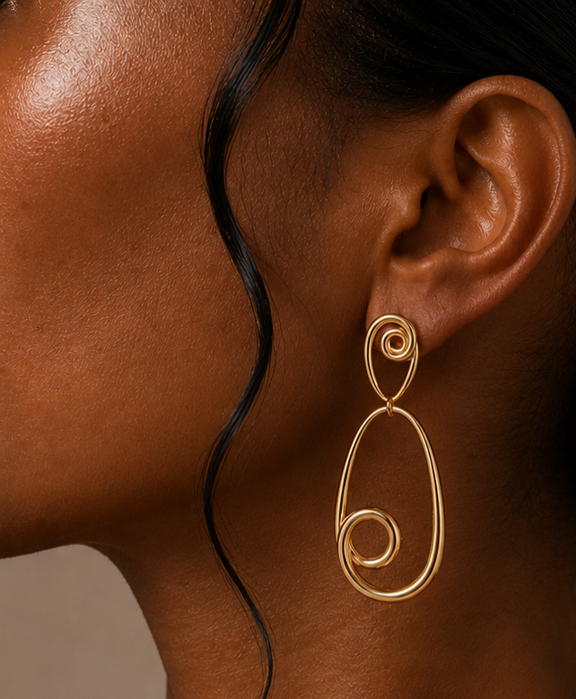 Boucles d'Oreilles Spirales dorées en acier inoxydable pour femme