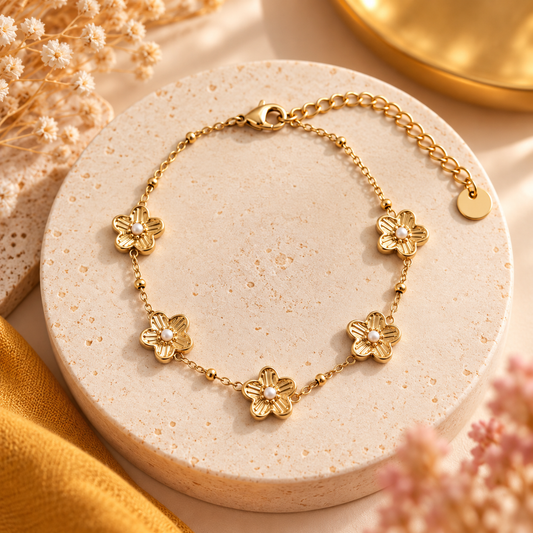 Bracelet Doré 5 Fleurs en acier inoxydable pour femme