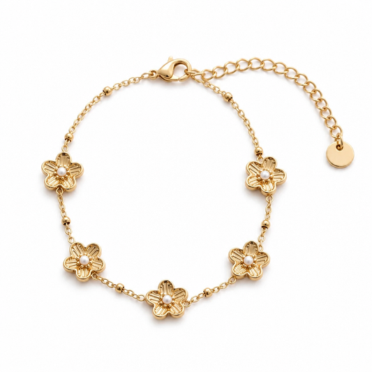 Bracelet Doré 5 Fleurs en acier inoxydable pour femme