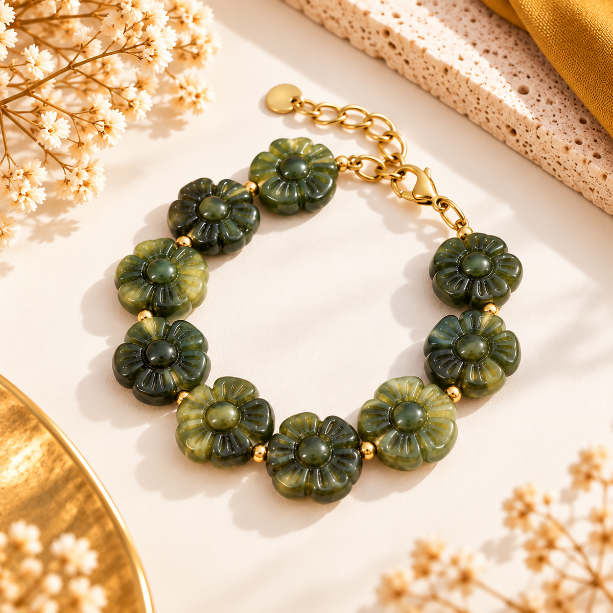 Bracelet Fleurs Acier inoxydable et résine marbrée pour femme