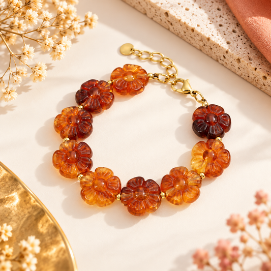 Bracelet Fleurs Acier inoxydable et résine marbrée pour femme