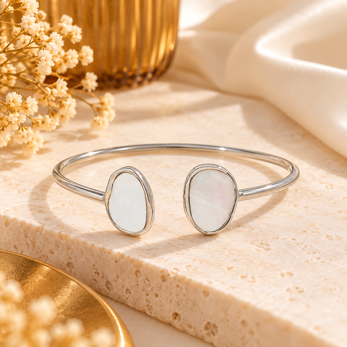 Bracelet Jonc Ajustable Nacre en acier inoxydable pour femme