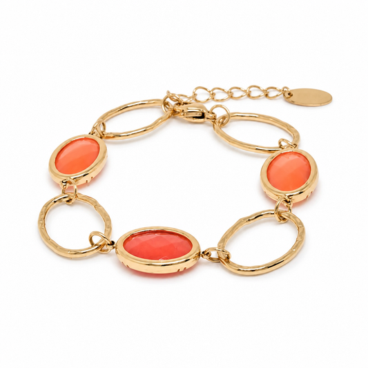 Bracelet Œil de Chat Orange Multi-Anneaux Doré en acier inoxydable pour femme