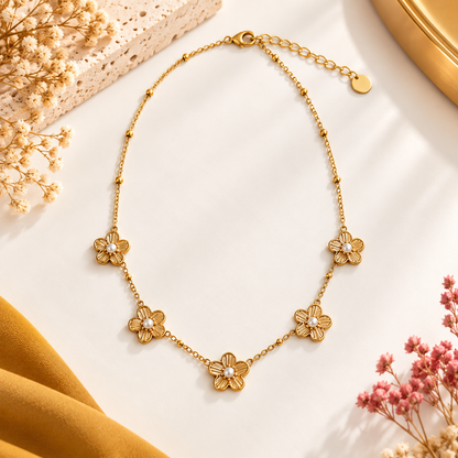 Collier 5 Fleurs & Perles Doré en acier inoxydable pour femme