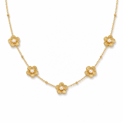 Collier 5 Fleurs & Perles Doré en acier inoxydable pour femme