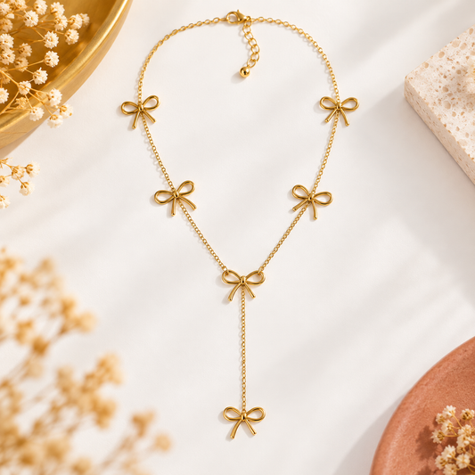 Collier Y Nœuds Dorés en acier inoxydable pour femme