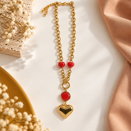 Collier doré double chaîne avec cœurs en acier inoxydable pour femme