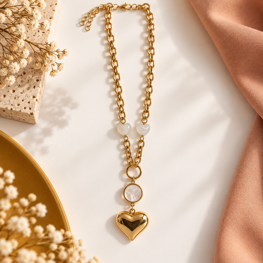 Collier doré double chaîne avec cœurs en acier inoxydable pour femme