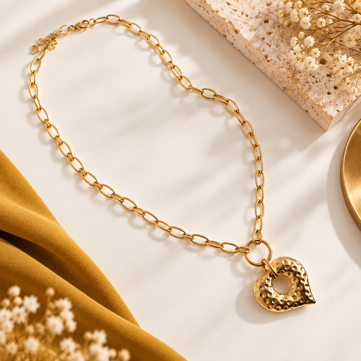 Collier doré ou argenté cœur XXL en acier inoxydable pour femme