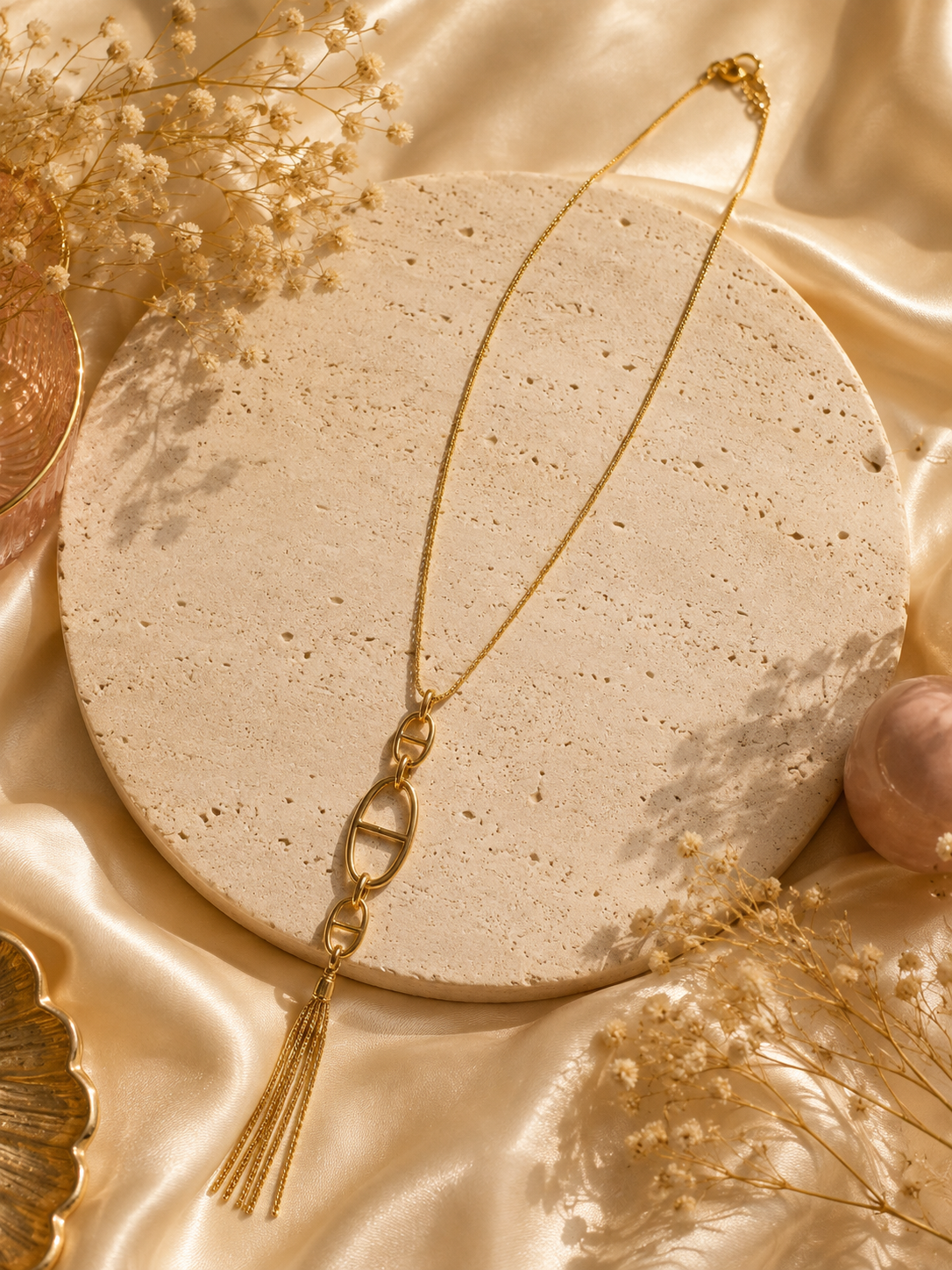 Collier doré à pendentif géométrique & pampilles en acier inoxydable pour femme