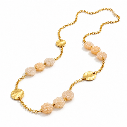 Flora - Collier avec Fleurs en Résine & Médaillons Dorés en acier inoxydable pour femme
