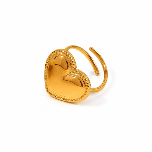bague coeur acier inoxydable dorée ajustable pour femme